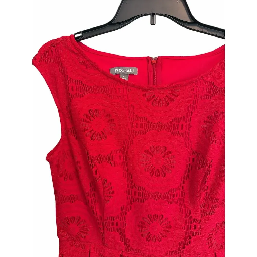 Roz & Ali Red Lace Fit & Flare Dress Size 10 Cap Sleeve Cocktail Party